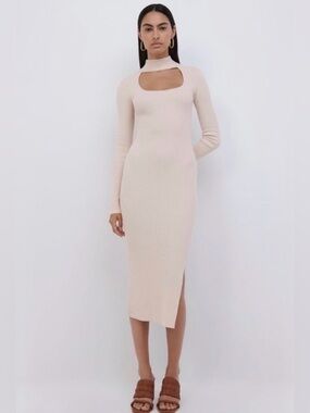 NWOT Jonathan Simkhai Cream Cutout Ribbed Midi Dress